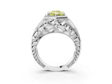 Silver Hexagon Bezel Fancy Yellow Radiant Cut Diamond Milgrain Split Shank Ring_87