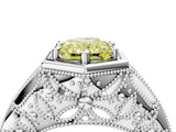 Silver Hexagon Bezel Fancy Yellow Radiant Cut Diamond Milgrain Split Shank Ring_88