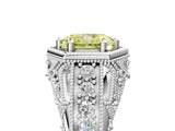 Silver Hexagon Bezel Fancy Yellow Radiant Cut Diamond Milgrain Split Shank Ring_89