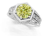 Silver Hexagon Bezel Fancy Yellow Round Cut Diamond Milgrain Split Shank Ring_7
