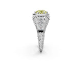 Silver Hexagon Bezel Fancy Yellow Round Cut Diamond Milgrain Split Shank Ring_8