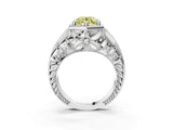 Silver Hexagon Bezel Fancy Yellow Round Cut Diamond Milgrain Split Shank Ring_9