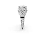 Silver Hexagon Bezel Oval Cut Diamond Milgrain Split Shank Ring_9