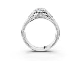 Silver Hexagonal Bezel Cushion Diamond Engraved Band Prong Ring_9