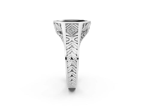 Silver Hexagonal Bezel Fancy Black Marquise Cut Diamond Engraved Band Prong Ring_38