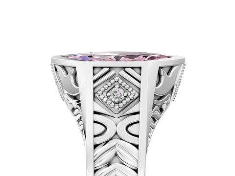 Silver Hexagonal Bezel Fancy Pink Marquise Cut Diamond Engraved Band Prong Ring_41