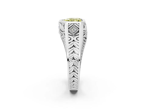 Silver Hexagonal Bezel Fancy Yellow Heart Cut Diamond Engraved Band Prong Ring_14