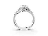 Silver Hexagonal Bezel Marquise Diamond Engraved Band Prong Ring_41