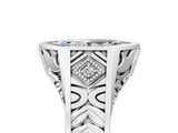 Silver Hexagonal Bezel Marquise Diamond Engraved Band Prong Ring_43