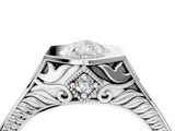 Silver Hexagonal Bezel Pear Diamond Engraved Band Prong Ring_10
