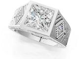 Silver Hexagonal Bezel Princess Diamond Engraved Band Prong Ring_19