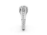 Silver Hexagonal Bezel Round Diamond Engraved Band Prong Ring_16