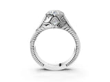 Silver Hexagonal Bezel Round Diamond Engraved Band Prong Ring_17