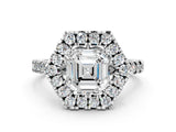 Silver Hexagonal Halo Asscher Cut Diamond Pavé Band with Four-Prong Setting_3