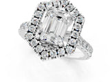 Silver Hexagonal Halo Emerald Cut Diamond Pavé Band with Four-Prong Setting_4