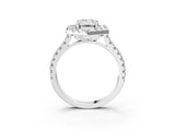 Silver Hexagonal Halo Emerald Cut Diamond Pavé Band with Four-Prong Setting_6