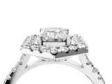 Silver Hexagonal Halo Emerald Cut Diamond Pavé Band with Four-Prong Setting_7