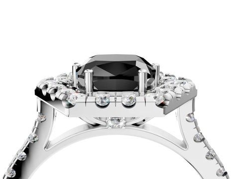 Silver Hexagonal Halo Fancy Black Cushion Cut Diamond Pavé Band with Four-Prong Setting_16