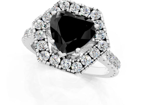 Silver Hexagonal Halo Fancy Black Heart Cut Diamond Pavé Band with Four-Prong Setting_13