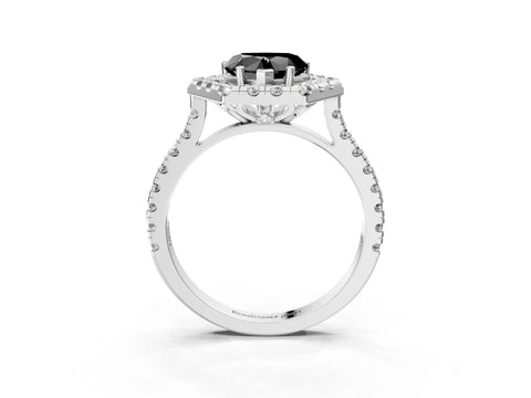 Silver Hexagonal Halo Fancy Black Heart Cut Diamond Pavé Band with Four-Prong Setting_15
