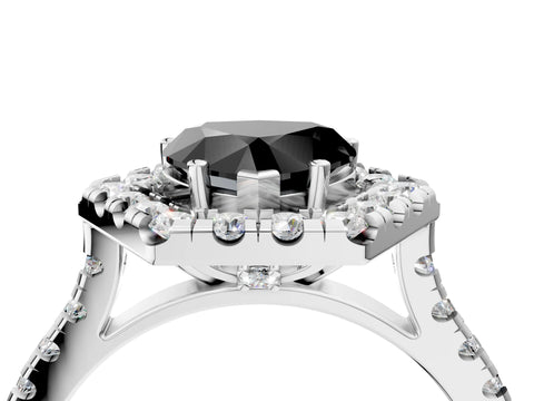 Silver Hexagonal Halo Fancy Black Heart Cut Diamond Pavé Band with Four-Prong Setting_16