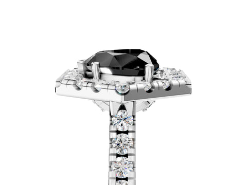 Silver Hexagonal Halo Fancy Black Heart Cut Diamond Pavé Band with Four-Prong Setting_17