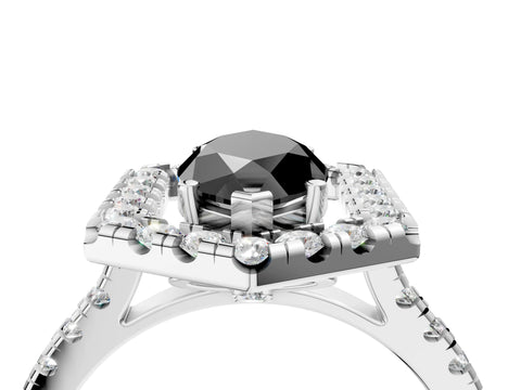 Silver Hexagonal Halo Fancy Black Marquise Cut Diamond Pavé Band with Four-Prong Setting_16