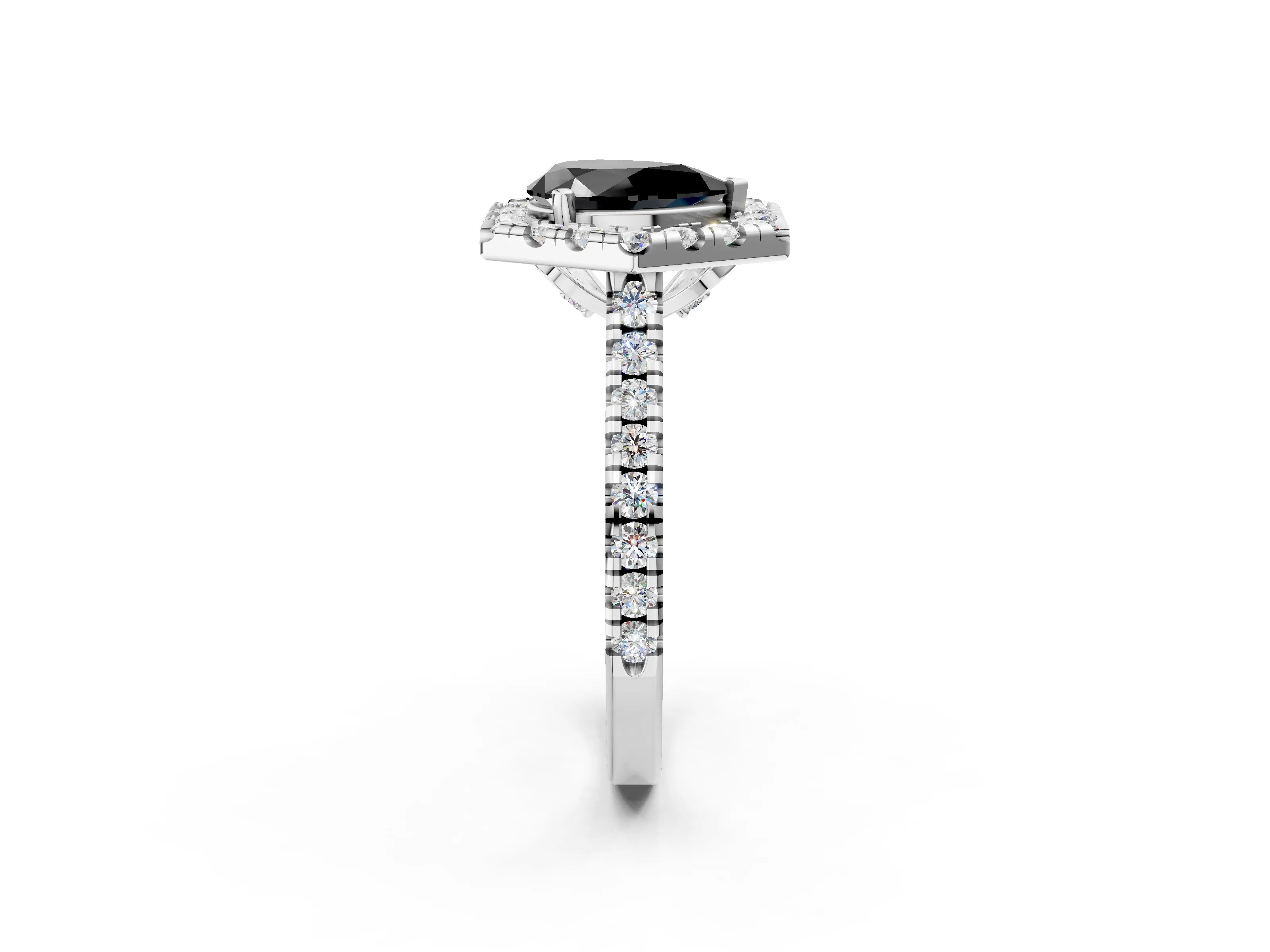 Silver Hexagonal Halo Fancy Black Pear Cut Diamond Pavé Band with Four-Prong Setting_14