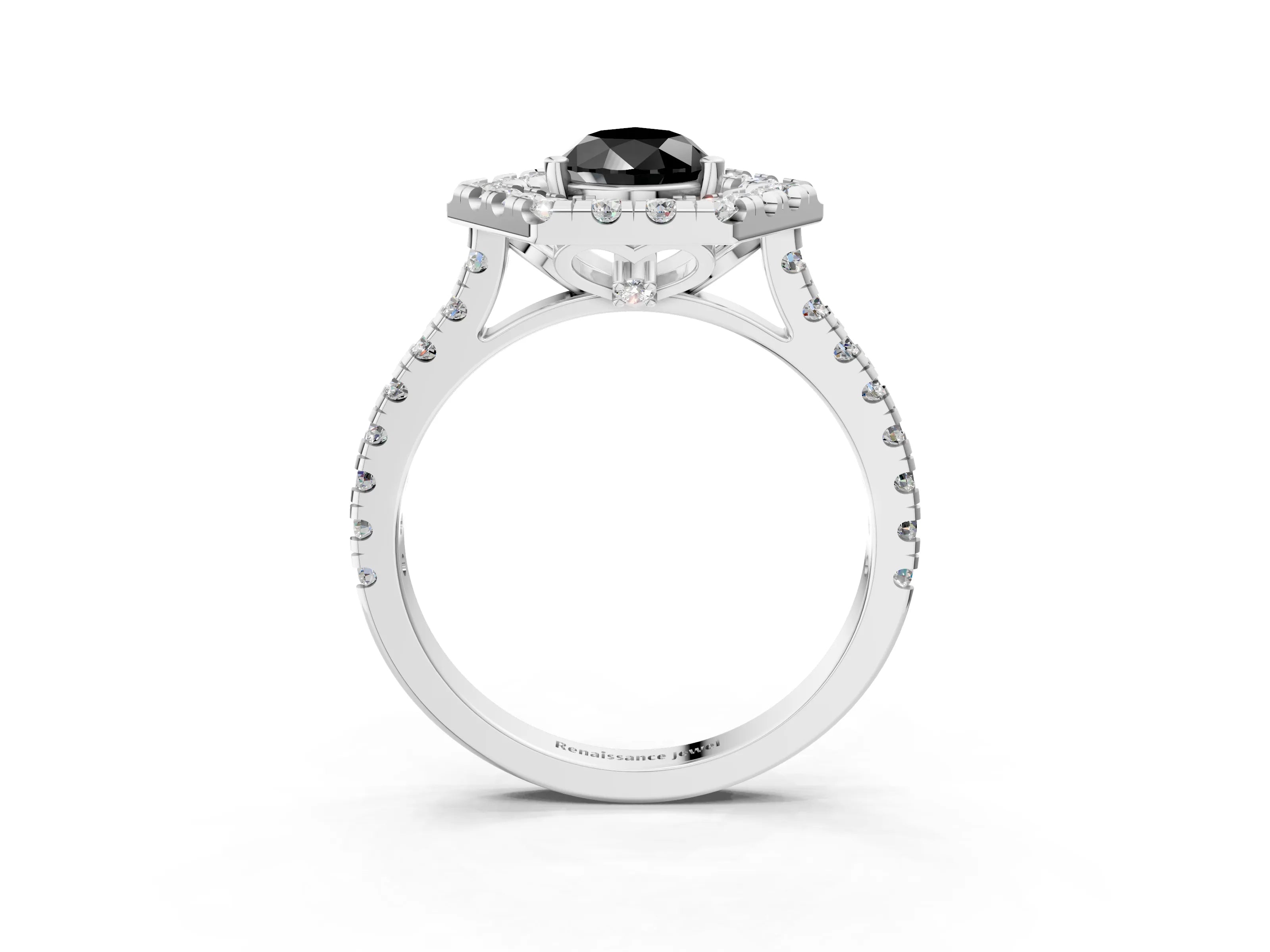 Silver Hexagonal Halo Fancy Black Pear Cut Diamond Pavé Band with Four-Prong Setting_15