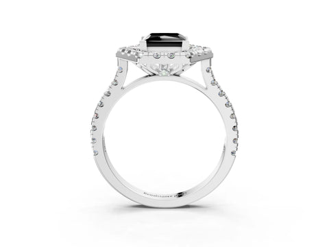 Silver Hexagonal Halo Fancy Black Princess Cut Diamond Pavé Band with Four-Prong Setting_15