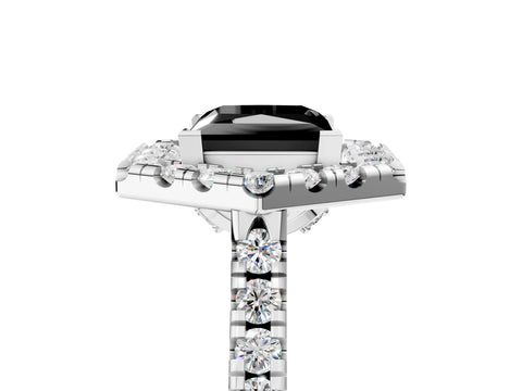 Silver Hexagonal Halo Fancy Black Princess Cut Diamond Pavé Band with Four-Prong Setting_17