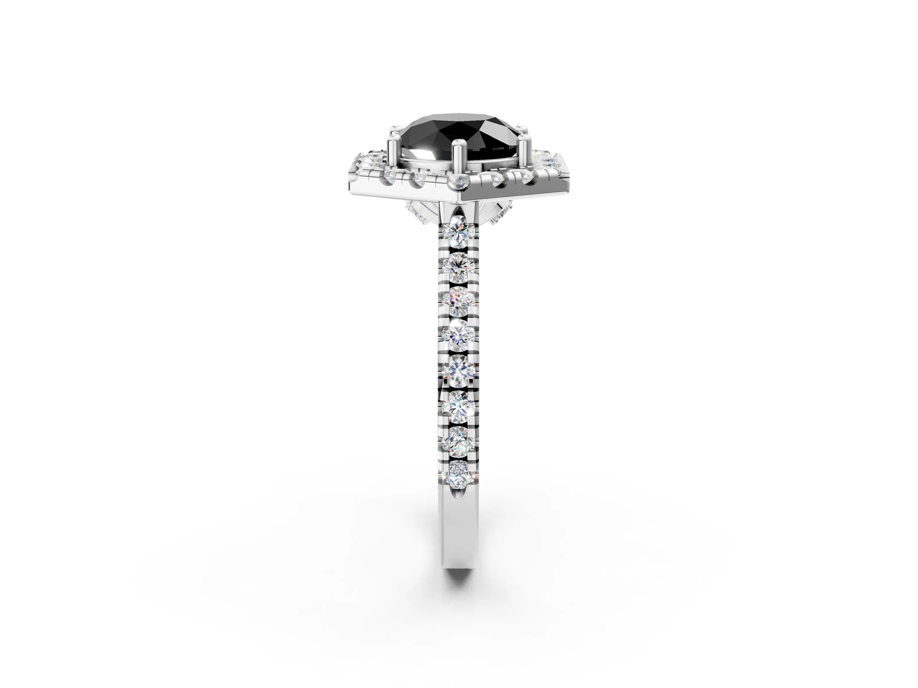 Silver Hexagonal Halo Fancy Black Round Cut Diamond Pavé Band with Four-Prong Setting_14