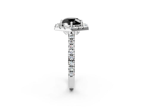 Silver Hexagonal Halo Fancy Black Round Cut Diamond Pavé Band with Four-Prong Setting_14