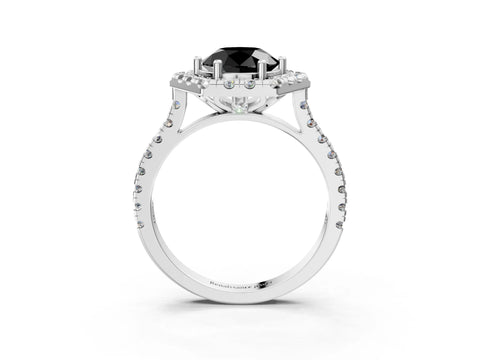 Silver Hexagonal Halo Fancy Black Round Cut Diamond Pavé Band with Four-Prong Setting_15