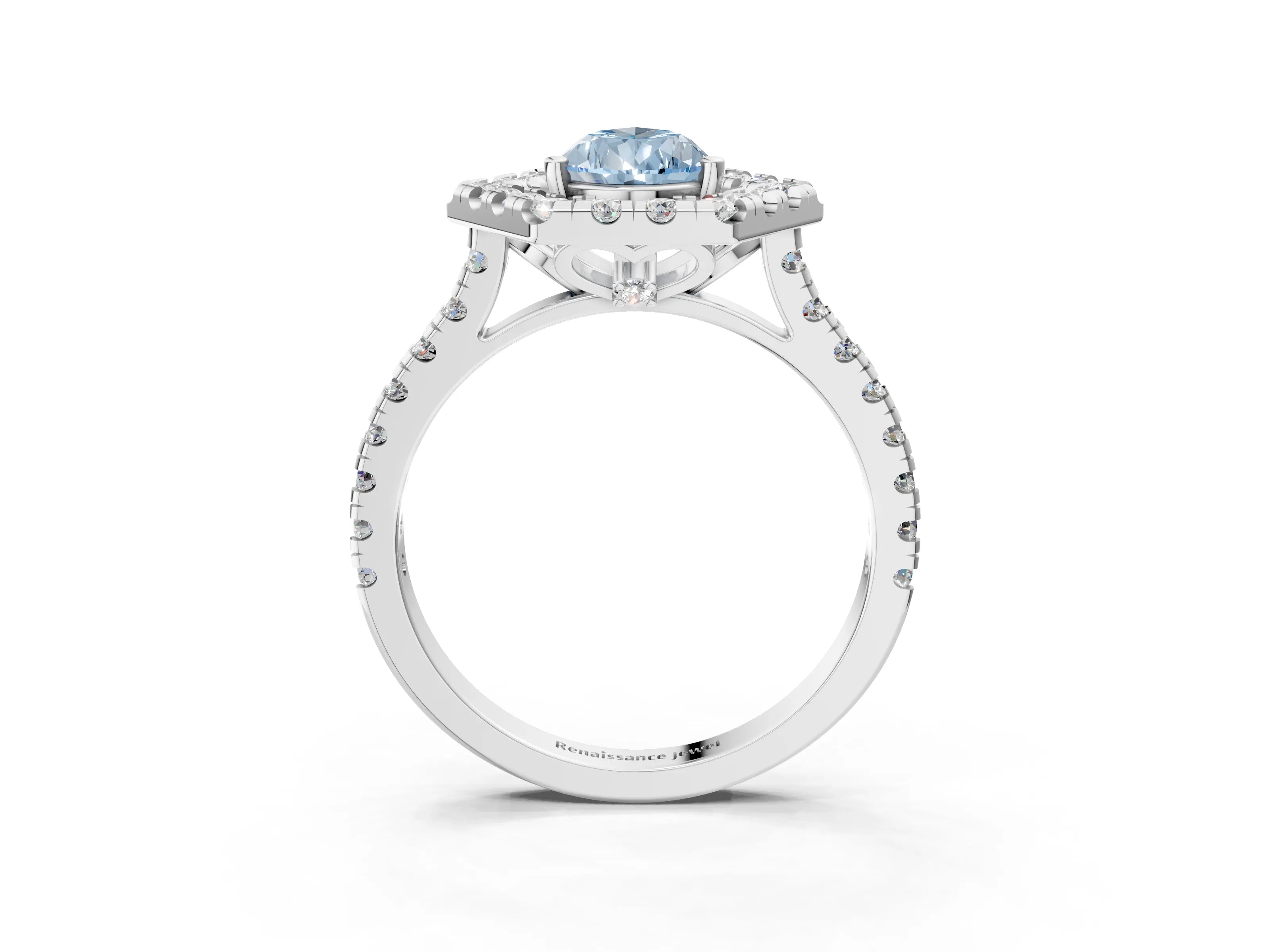 Silver Hexagonal Halo Fancy Blue Pear Cut Diamond Pavé Band with Four-Prong Setting_15
