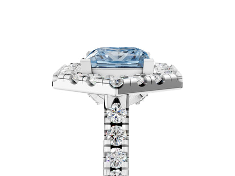 Silver Hexagonal Halo Fancy Blue Princess Cut Diamond Pavé Band with Four-Prong Setting_11