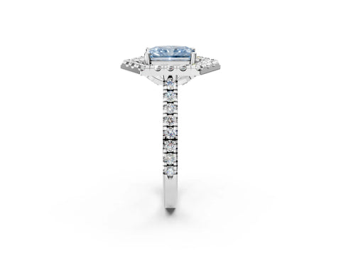 Silver Hexagonal Halo Fancy Blue Radiant Cut Diamond Pavé Band with Four-Prong Setting_8
