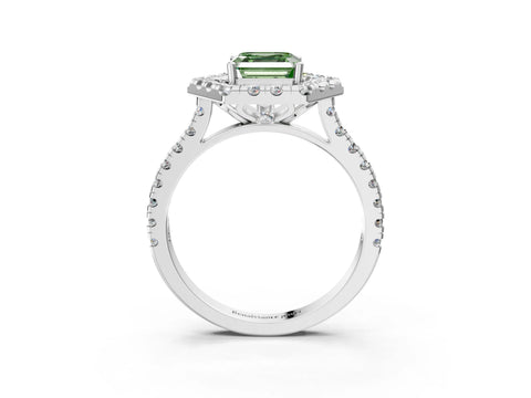 Silver Hexagonal Halo Fancy Green Asscher Cut Diamond Pavé Band with Four-Prong Setting_15