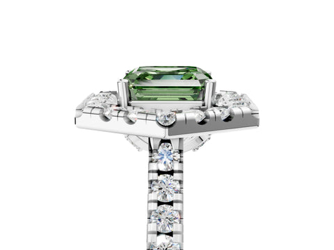 Silver Hexagonal Halo Fancy Green Asscher Cut Diamond Pavé Band with Four-Prong Setting_17
