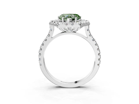 Silver Hexagonal Halo Fancy Green Heart Cut Diamond Pavé Band with Four-Prong Setting_15