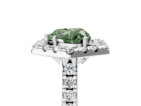 Silver Hexagonal Halo Fancy Green Heart Cut Diamond Pavé Band with Four-Prong Setting_17