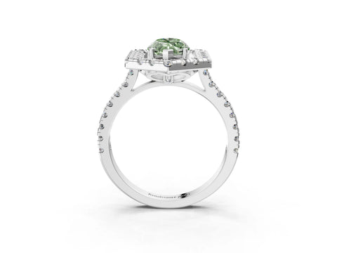 Silver Hexagonal Halo Fancy Green Marquise Cut Diamond Pavé Band with Four-Prong Setting_39