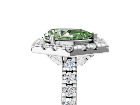 Silver Hexagonal Halo Fancy Green Pear Cut Diamond Pavé Band with Four-Prong Setting_17