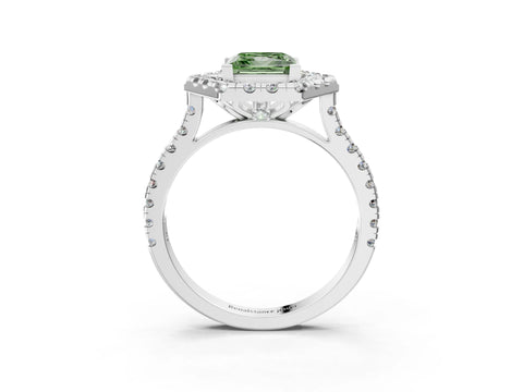 Silver Hexagonal Halo Fancy Green Princess Cut Diamond Pavé Band with Four-Prong Setting_15