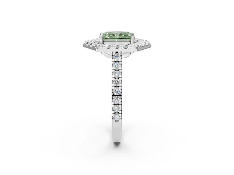 Silver Hexagonal Halo Fancy Green Radiant Cut Diamond Pavé Band with Four-Prong Setting_8