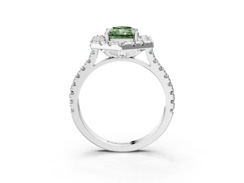 Silver Hexagonal Halo Fancy Green Radiant Cut Diamond Pavé Band with Four-Prong Setting_9