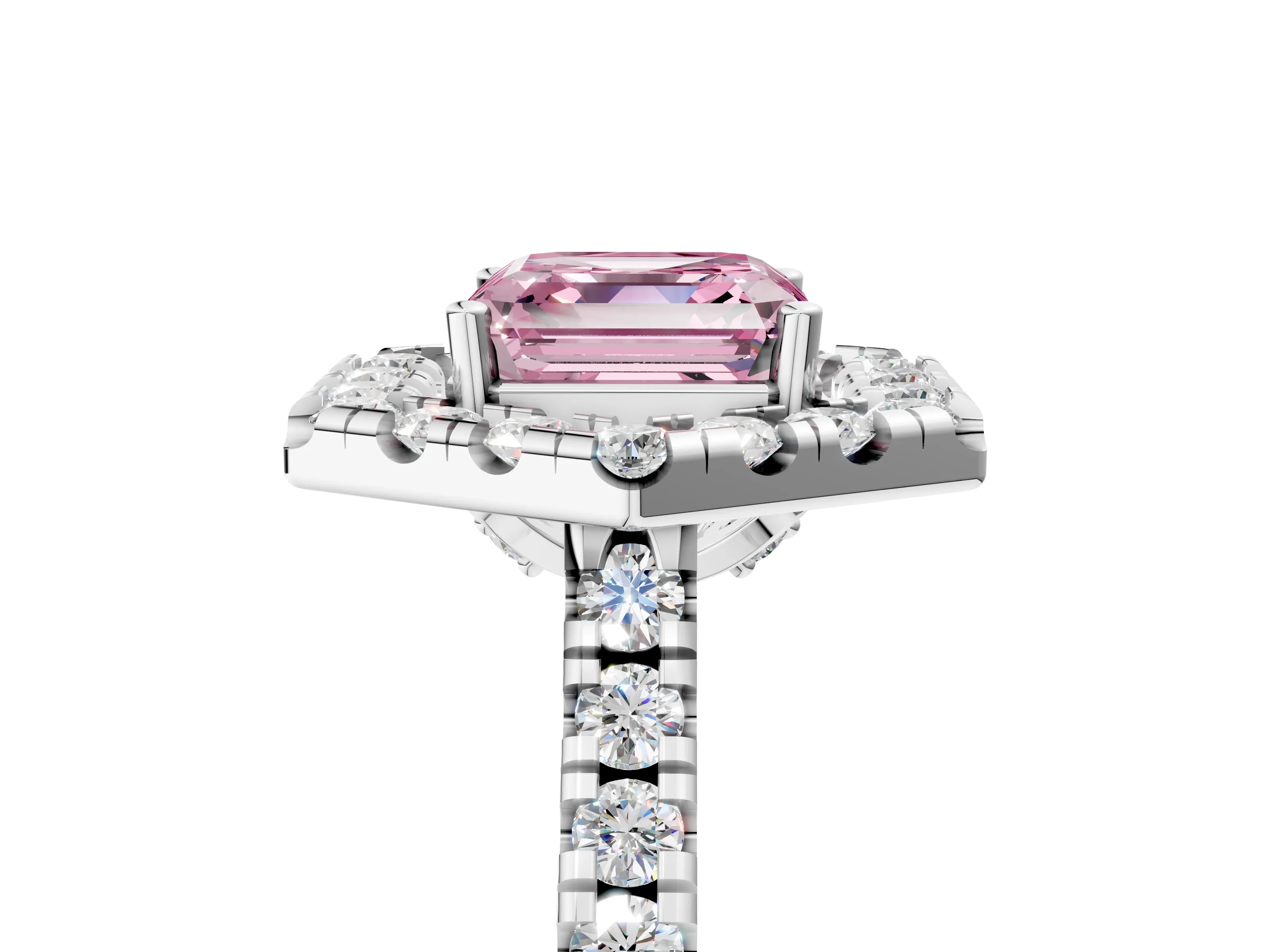 Silver Hexagonal Halo Fancy Pink Asscher Cut Diamond Pavé Band with Four-Prong Setting_17