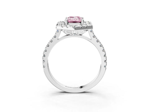 Silver Hexagonal Halo Fancy Pink Emerald Cut Diamond Pavé Band with Four-Prong Setting_15