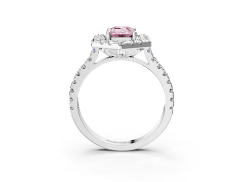 Silver Hexagonal Halo Fancy Pink Emerald Cut Diamond Pavé Band with Four-Prong Setting_39