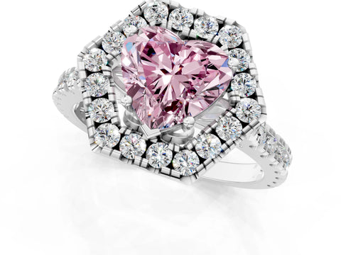 Silver Hexagonal Halo Fancy Pink Heart Cut Diamond Pavé Band with Four-Prong Setting_7